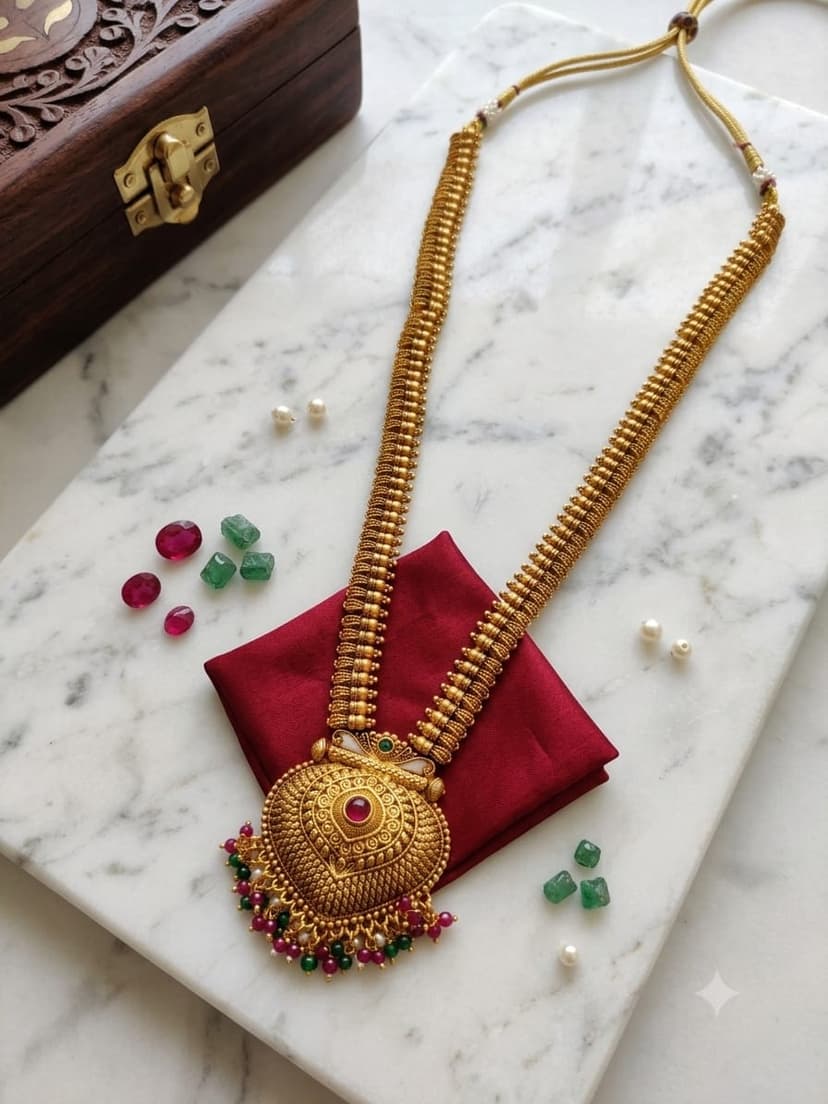Vellora Jewels Antique Hara | Heritage Temple Collection | Bridal & Festive Grand Long Hara