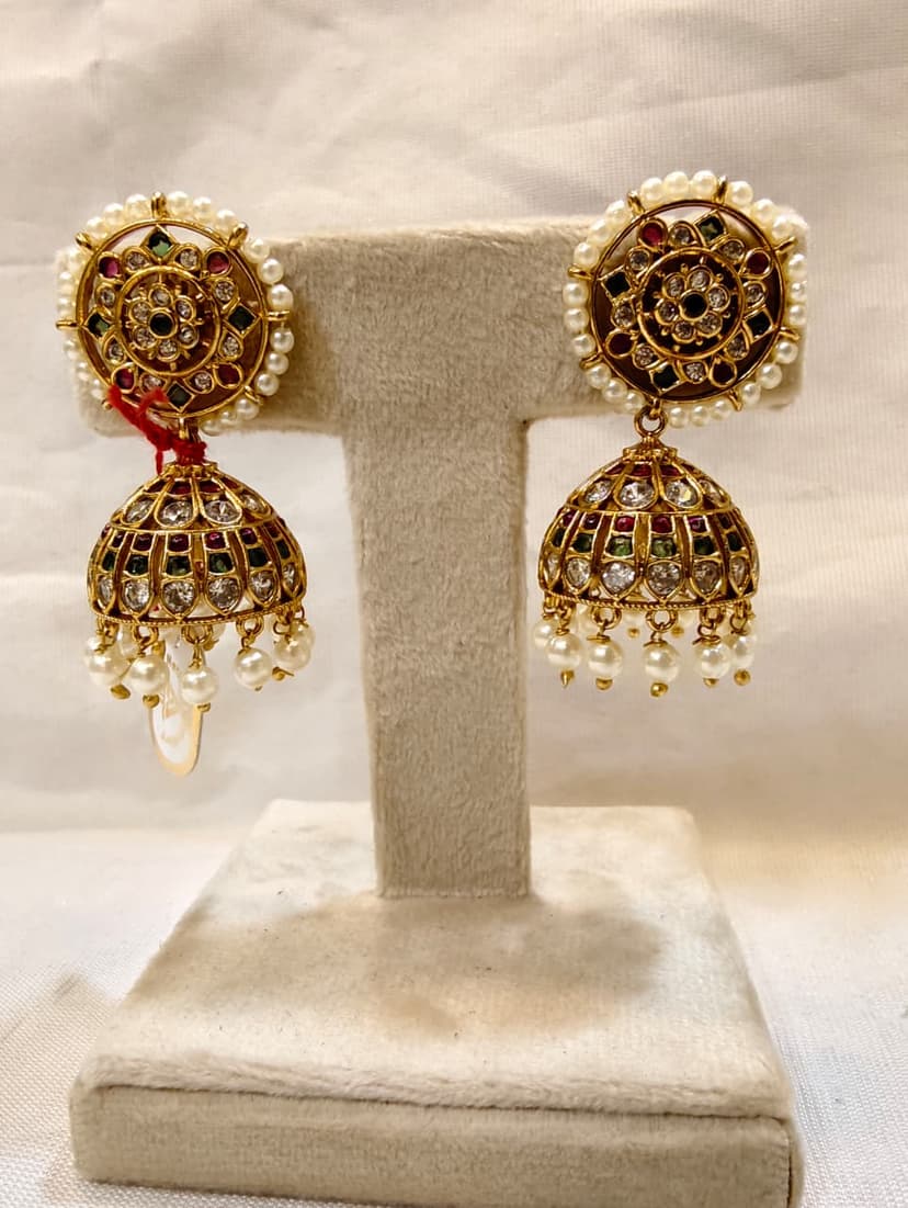 Vellora Jewels Antique Jhumka Earrings | Royal Pearl Studded Cluster | Traditional/Temple Style