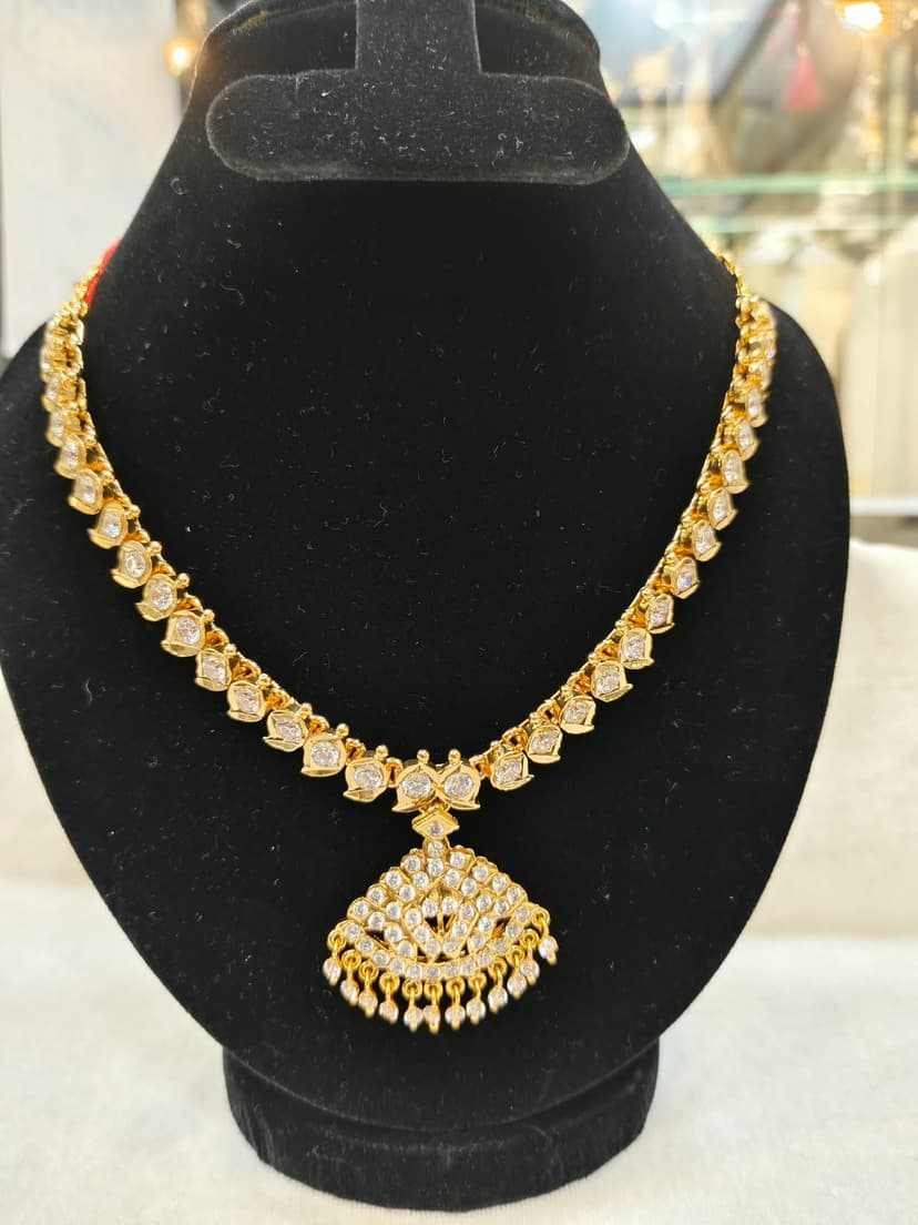 Micro gold plated hangingsVellora Jewels Micro Gold Plated Simple Necklace | Gatti Katada Stone Design | Festive/Casual Wear